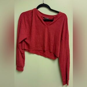 Burgundy Crop Long Sleeved Tee